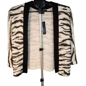 C'EST City Cream, Gray & Black Open Front Sweater With 3/4 Sleeves. Size L. NWT